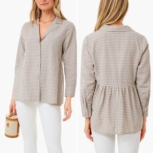 Tuckernuck Pomander Place Gingham Beachwood Beige Scarlett Buttondown Blouse